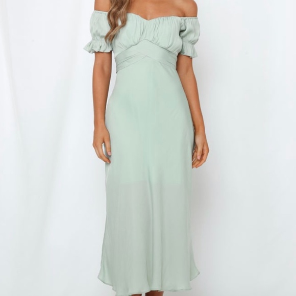 Hello Molly Off the shoulder midi/maxi dress pistachio green XS - NWT - Picture 1 of 5